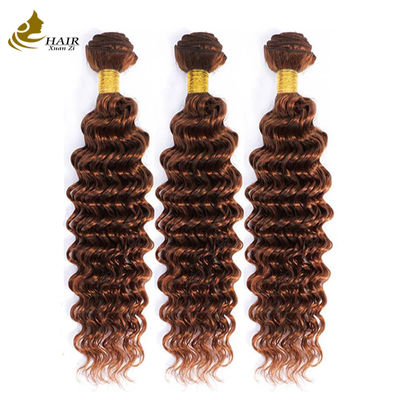 качество  Peruvian Hair Deep Curl Copper 33# Brown color virgin Human Hair weft Bundles завод
