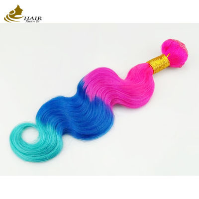 На заказ Ombre Human Hair Extensions Отскакивающий фиолетовый Синий цвет