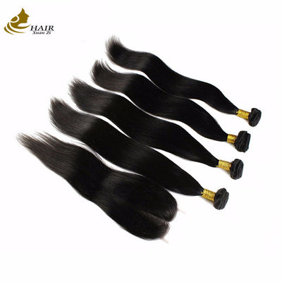 100г. девственная расширение человеческих волос Natural Black Straight With Closure