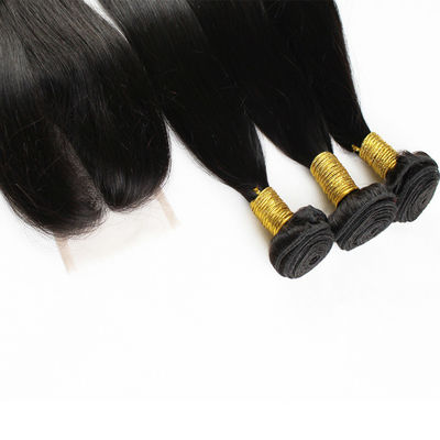 100г. девственная расширение человеческих волос Natural Black Straight With Closure