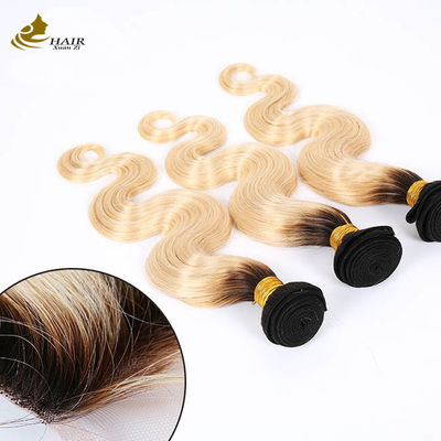 1B Blonde Ombre Human Hair Extensions Remy Weave Wig Bundles с закрытием