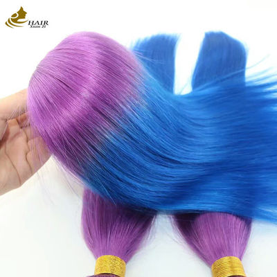 На заказ Ombre Human Hair Extensions Отскакивающий фиолетовый Синий цвет