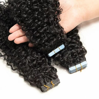 20-дюймовые наращивания волос на лентах из натуральных черных волос с текстурой «водная волна»